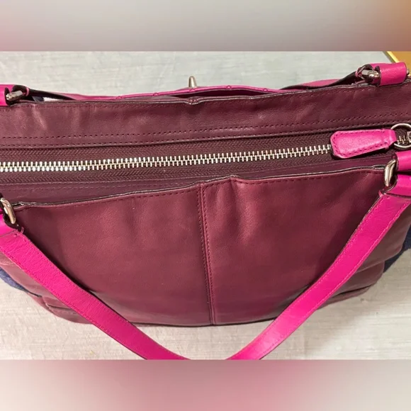 Coach Park Quilted Color Block Carrie tote handbag Pink Navy Burgundy leather - Picture 6 of 16